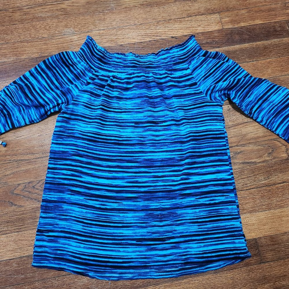 Michael Kors Blue and Black Stripe Large Blouse